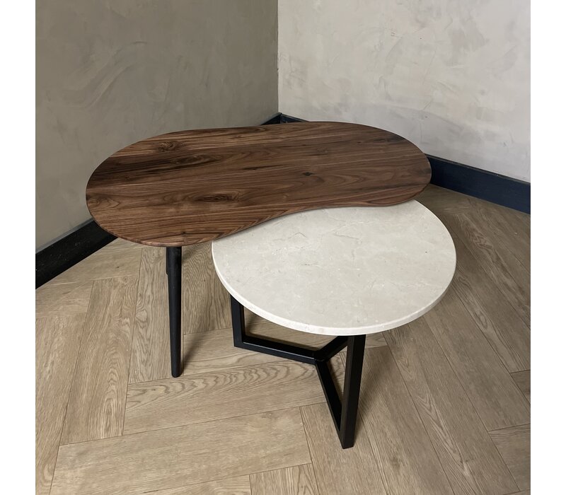 Organisch salontafel set Ylva - notenhout en marmer Crema Marfil