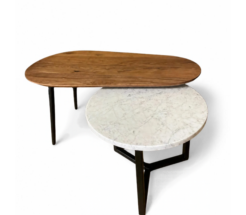 Salontafel set Vidar - notenhout en marmer Carrara