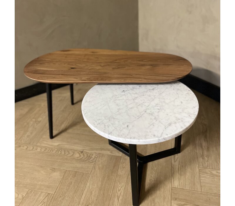 Salontafel set Vidar - notenhout en marmer Carrara