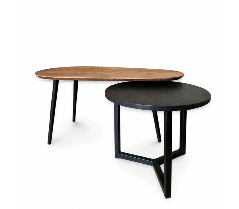 Salontafel set Vidar - notenhout en zwart eiken