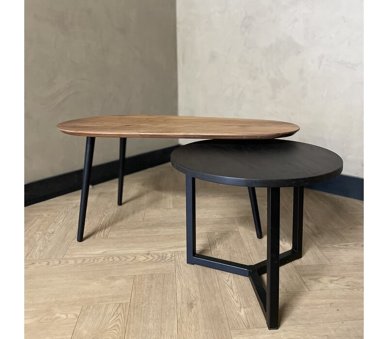 Salontafel set Vidar - notenhout en zwart eiken