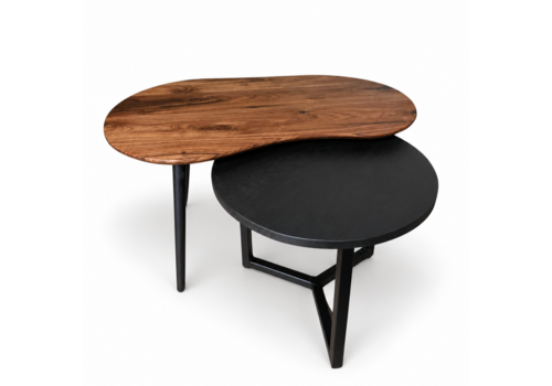 Robuust Interieur Organisch salontafel set - Ylva - zwart eiken