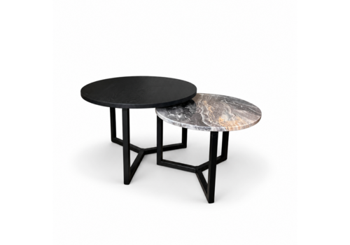 Robuust Interieur Salontafel set marmer/zwart eiken rond - Orobico Grigio