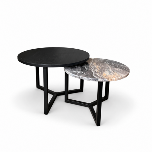 Salontafel set marmer/zwart eiken rond - Orobico Grigio 