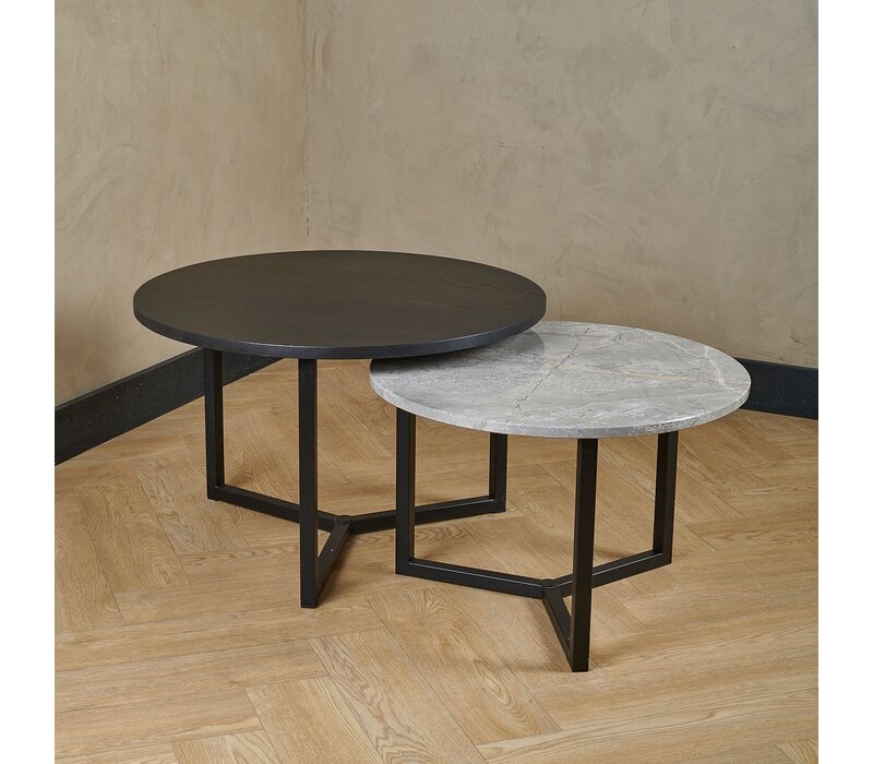 Salontafel set marmer/zwart eiken rond - Fior Di Bosco