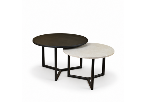Robuust Interieur Salontafel set marmer/eiken rond - Crema Marfil