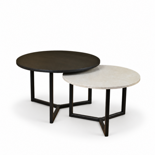 Salontafel set marmer/eiken rond - Crema Marfil 