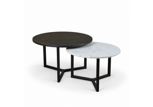 Robuust Interieur Salontafel set marmer/eiken rond - Carrara