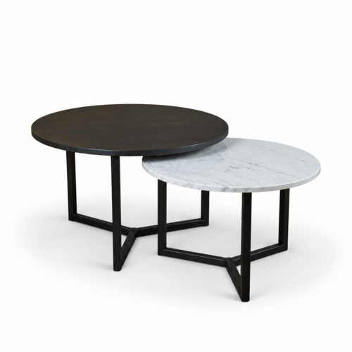 Salontafel set marmer/eiken rond - Carrara 