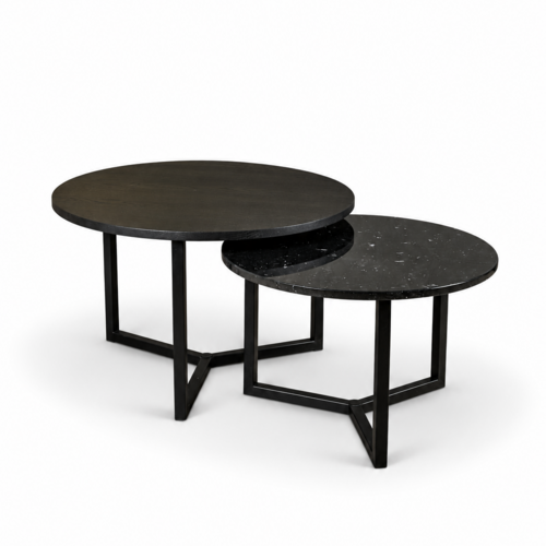 Salontafel set marmer/eiken rond - Nero Marquina 