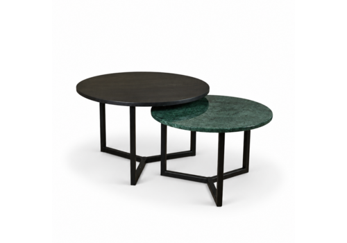 Robuust Interieur Salontafel set marmer/eiken rond - Indian Green