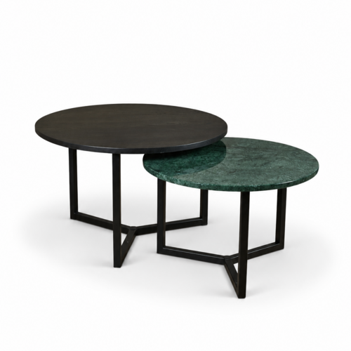 Salontafel set marmer/eiken rond - Indian Green 