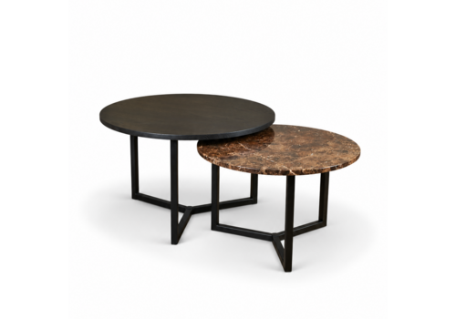 Robuust Interieur Salontafel set marmer/eiken rond - Emperador