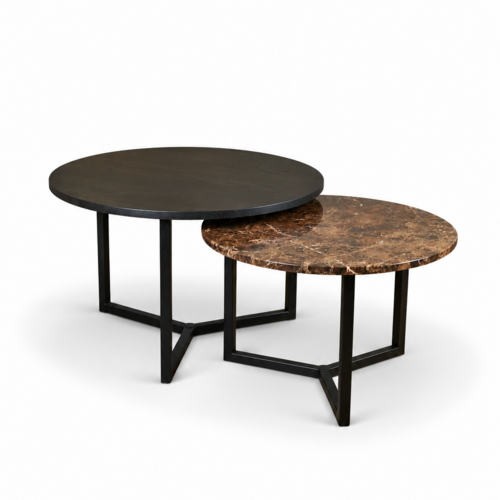 Salontafel set marmer/eiken rond - Emperador 