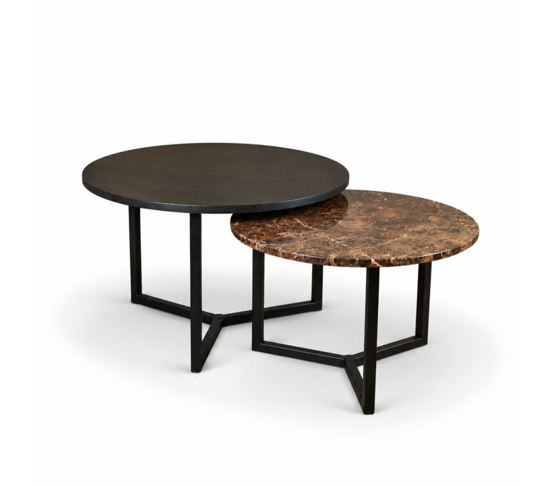 Salontafel set marmer/zwart eiken rond - Emperador