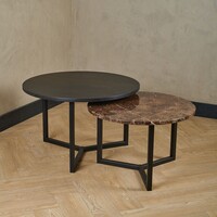 Salontafel set marmer/zwart eiken rond - Emperador