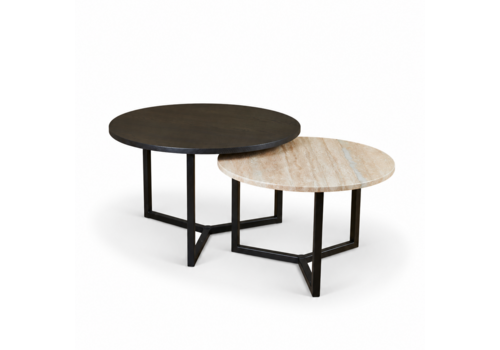 Robuust Interieur Salontafel set Travertin - Zwart eiken rond