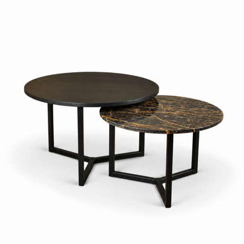 Salontafel set marmer/eiken rond - Port Laurent 