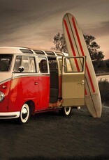 Red T1 VW with surf boards poster