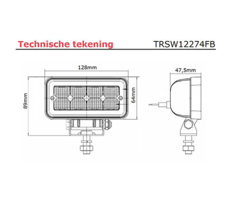 LED Werklamp 1136 lumen 9-36v 40cm. kabel 128x64x47,5mm