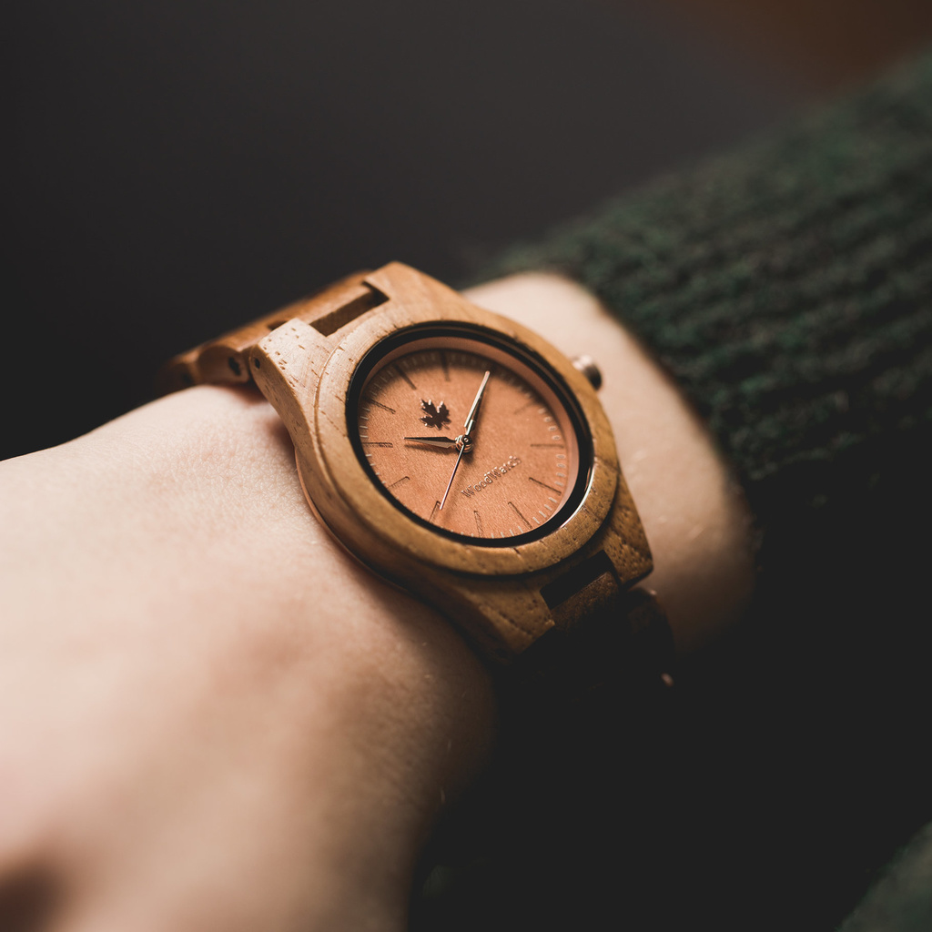 Houten Horloge Teak Rosegold