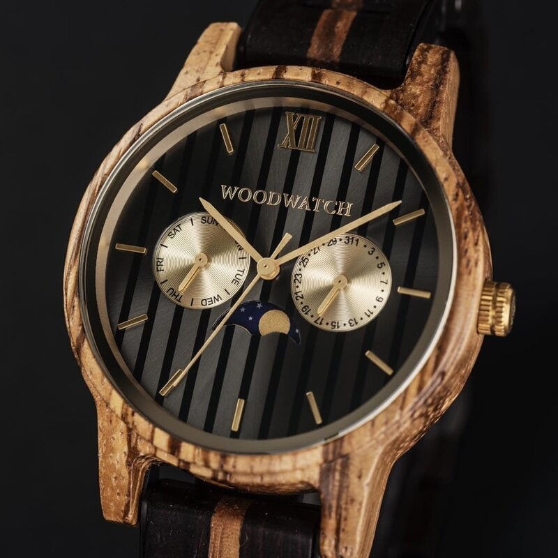 Now available in limited availability - our CLASSIC Special Edition. Made by hand from a unique combination of Ebony Wood from Eastern Africa and Zebrawood from Western Africa and featuring golden details. Only 100 pieces are available. Each watch is uniq