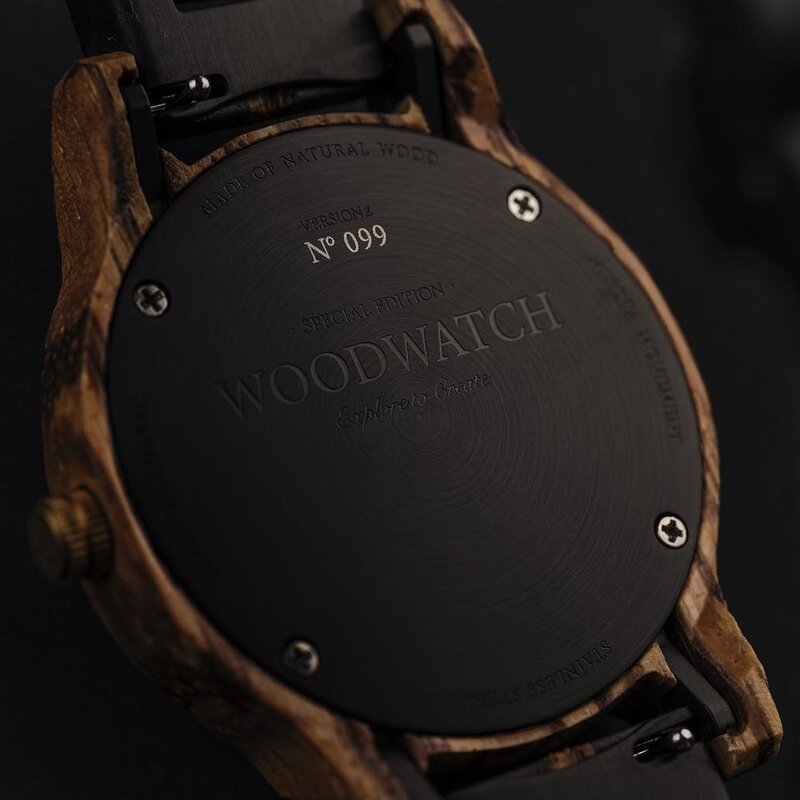 Now available in limited availability - our CLASSIC Special Edition. Made by hand from a unique combination of Ebony Wood from Eastern Africa and Zebrawood from Western Africa and featuring golden details. Only 100 pieces are available. Each watch is uniq