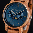 The CLASSIC Collection rethinks the aesthetic of a WoodWatch in a sophisticated way. The slim cases give a classy impression while featuring a unique a moonphase movement and two extra subdials featuring a week and month display. The CLASSIC Surfer is mad