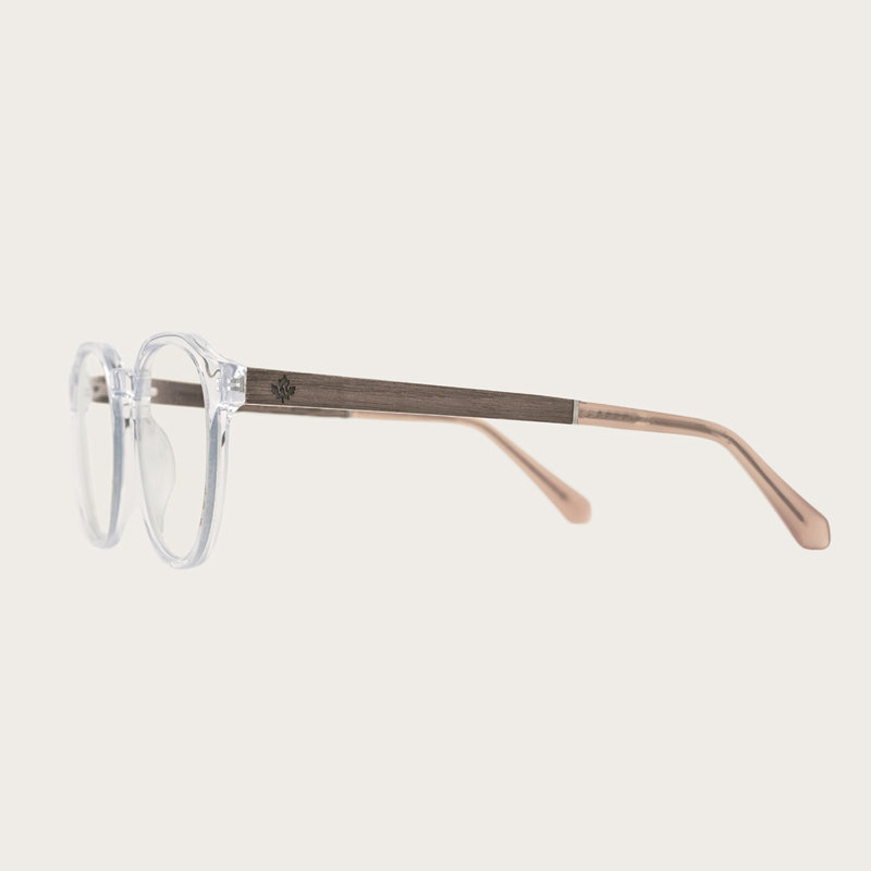 Filter out harmful excess blue light which can cause eye strain, headaches and poor sleep. The REVELER Clear features a sleek geometric clear frame and is composed of durable Italian Mazzucchelli bio-acetate with hand-finished natural senna siamea wood te