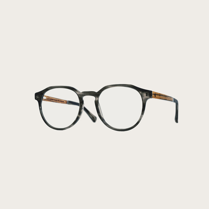 Filter out harmful excess blue light which can cause eye strain, headaches and poor sleep. The REVELER Heritage features a sleek geometric grey tortoise frame and is composed of durable Italian Mazzucchelli bio-acetate with hand-finished natural zebrawood