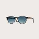 "La paire de lunettes l’ELLIPSE Heritage Gradient Blue poséde un cadre rond en écaille gris avec des verres en bleu dégradé. Fabriquée à partir de bois durable et du bioacétate Mazzuchelli Italien avec des branches de bois zèbre naturel et des manchons en