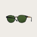 "La paire de lunettes le SOHO Heritage Camo poséde un cadre ovale en écaille gris avec des verres en camouflage vert. Fabriquée à partir de bois durable et du bioacétate Mazzuchelli Italien avec des branches de bois zèbre naturel et des manchons en acétat