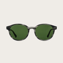 "La paire de lunettes le SOHO Heritage Camo poséde un cadre ovale en écaille gris avec des verres en camouflage vert. Fabriquée à partir de bois durable et du bioacétate Mazzuchelli Italien avec des branches de bois zèbre naturel et des manchons en acétat