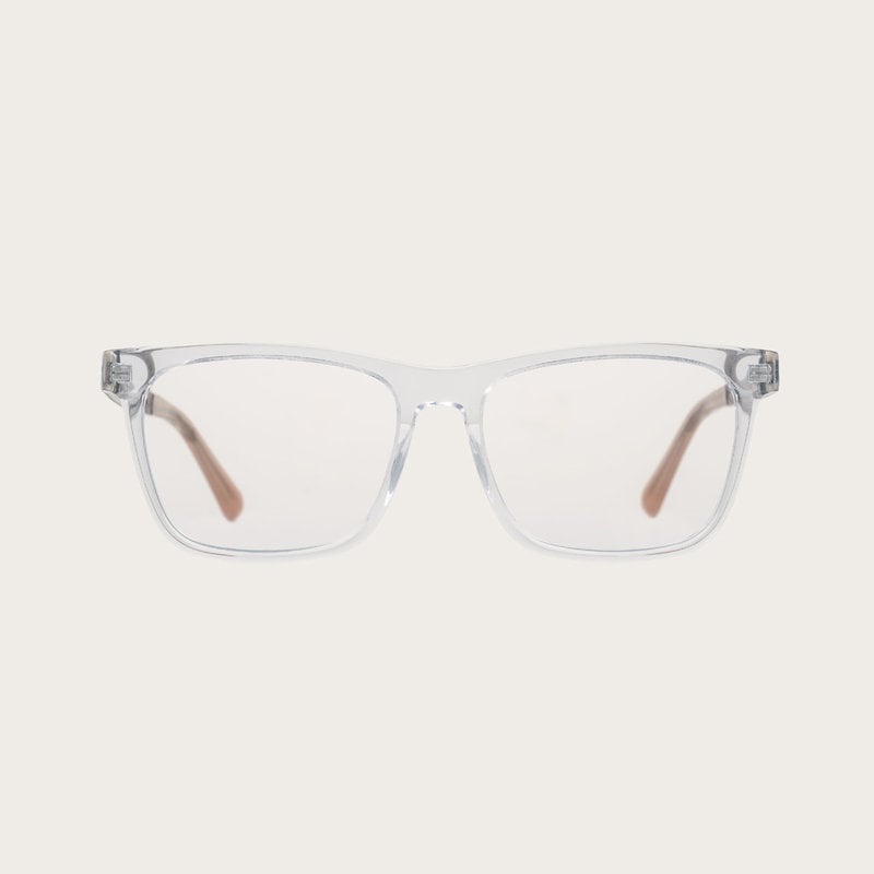 Filter out harmful excess blue light which can cause eye strain, headaches and poor sleep. The BROOKLYN Clear features a squared clear frame and is composed of durable Italian Mazzucchelli bio-acetate with hand-finished natural senna siamea wood temples a