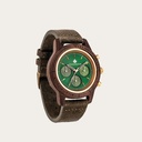 Emerald Gold Khaki features a classic SEIKO VD54 chronograph movement, scratch resistant sapphire coated glass and khaki strap. Made from American Walnut Wood and handcrafted to perfection. All featuring a 42mm diameter case. The watch is available with a