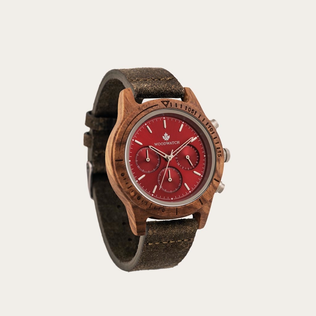 Houten Horloge Ruby Silver Khaki