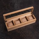 Coffret de Collection Essential WoodWatch en bois de Catalpa. Avec sa vitrine en verre, il présente votre collection et peut acceuillir jusqu'à quatre de votre montres préférées.