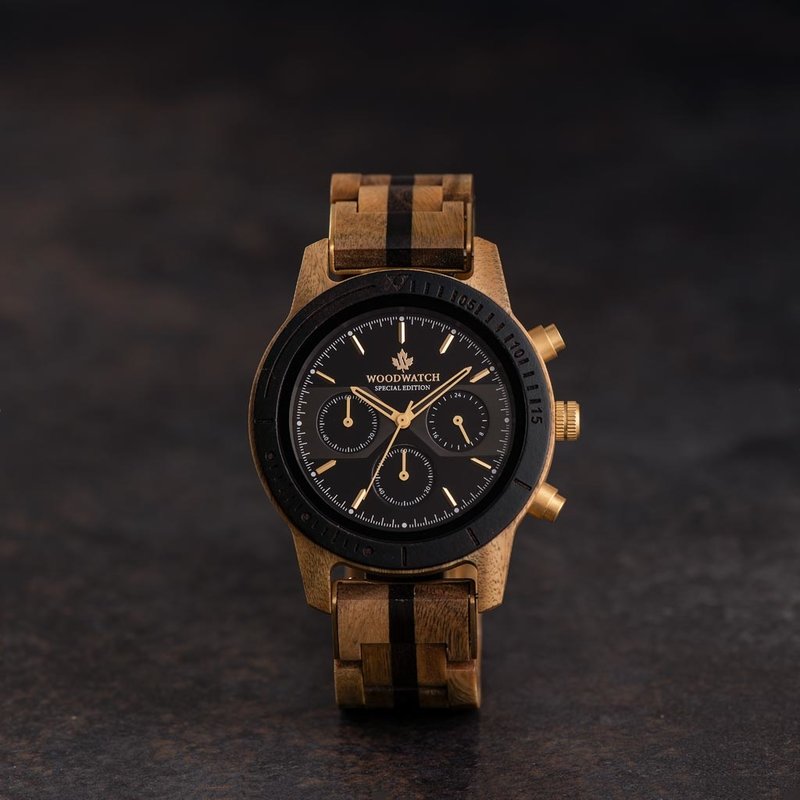 Now available in limited availability - our CHRONUS Special Edition. Made by hand from a unique combination of Green and Black Sandalwood from South America and East Africa and featuring golden details. Only 100 pieces are available. Each watch is uniquely numbered. Get yours now!