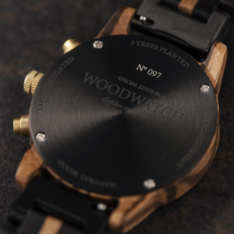 Now available in limited availability - our CHRONUS Special Edition. Made by hand from a unique combination of Ebony Wood from Eastern Africa and Zebrawood from Western Africa and featuring golden details. Only 100 pieces are available. Each watch is uniq