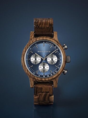 Orologio Da Uomo In Legno Con Quadrante Blu E Cronografo - Modello Unico W573701