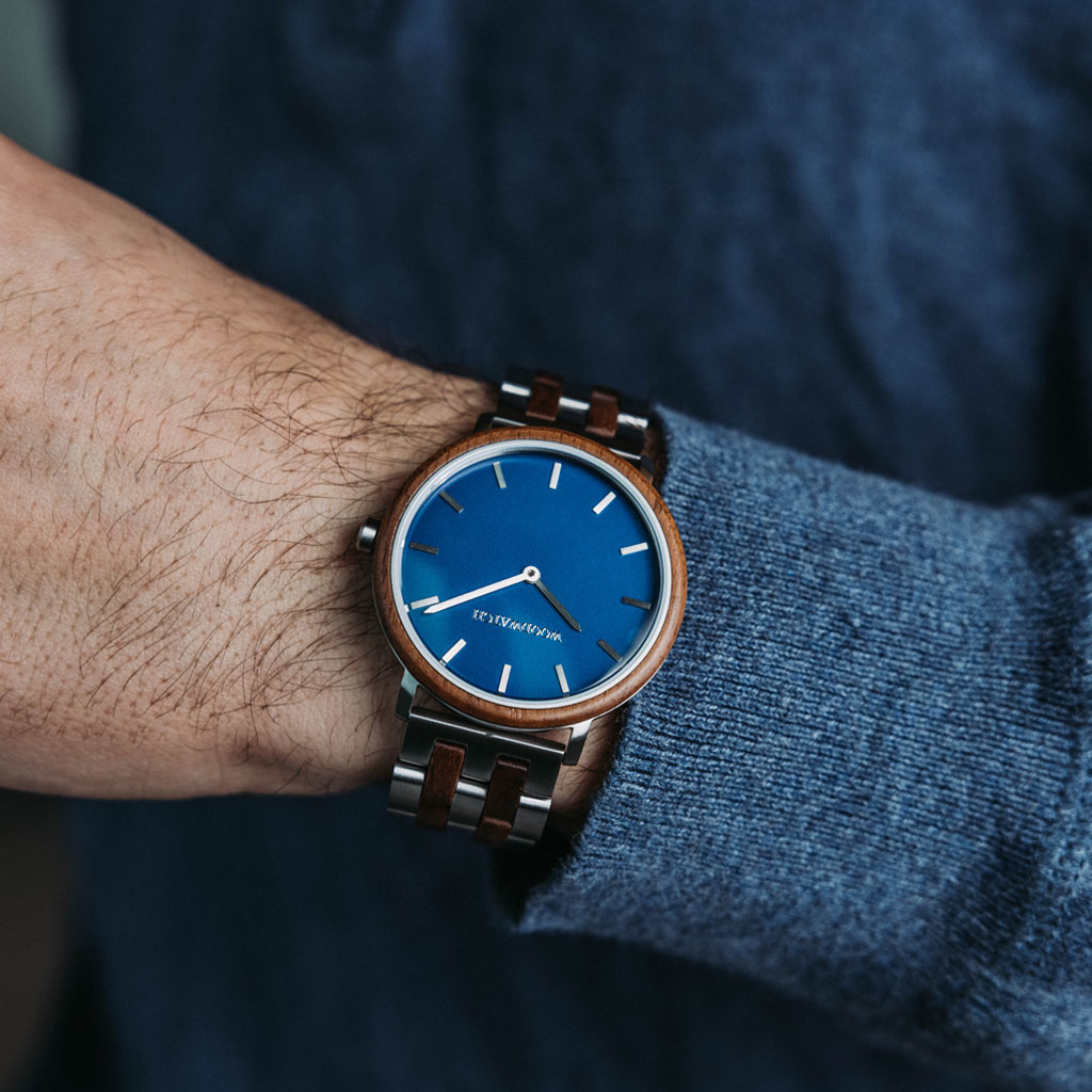 Woodwatch Houten Horloge Walnut Blue