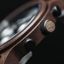 The Chrono Slate is made from acacia wood and features a double layered deep grey dial with silver details.