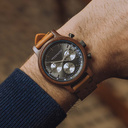 The Chrono Slate is made from acacia wood and features a double layered deep grey dial with silver details.