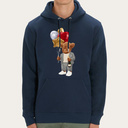 Weicher, langärmeliger Unisex-Hoodie mit doppellagiger Kapuze und Kängurutasche auf der Vorderseite. Hergestellt aus 85 % Bio-Baumwolle und 15 % recyceltem Polyester, mit ganzflächigem Harey-Druck.