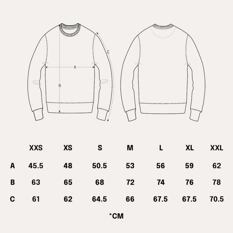 Morbido maglione unisex a maniche lunghe con collo rotondo. Realizzato all'85% in cotone organico e al 15% in poliestere riciclato, con logo Harvey stampato full body sul davanti.