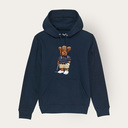 Weicher, langärmeliger Unisex-Hoodie mit doppellagiger Kapuze und Kängurutasche auf der Vorderseite. Hergestellt aus 85 % Bio-Baumwolle und 15 % recyceltem Polyester, mit ganzflächigem Harey-Druck.