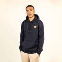 Morbida felpa unisex a maniche lunghe con cappuccio a doppio strato e tasca sul davanti. Realizzata all'85% in cotone organico e al 15% in poliestere riciclato, con logo Harvey ricamato.