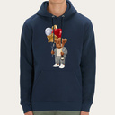 Weicher, langärmeliger Unisex-Hoodie mit doppellagiger Kapuze und Kängurutasche auf der Vorderseite. Hergestellt aus 85 % Bio-Baumwolle und 15 % recyceltem Polyester, mit ganzflächigem Harey-Druck.