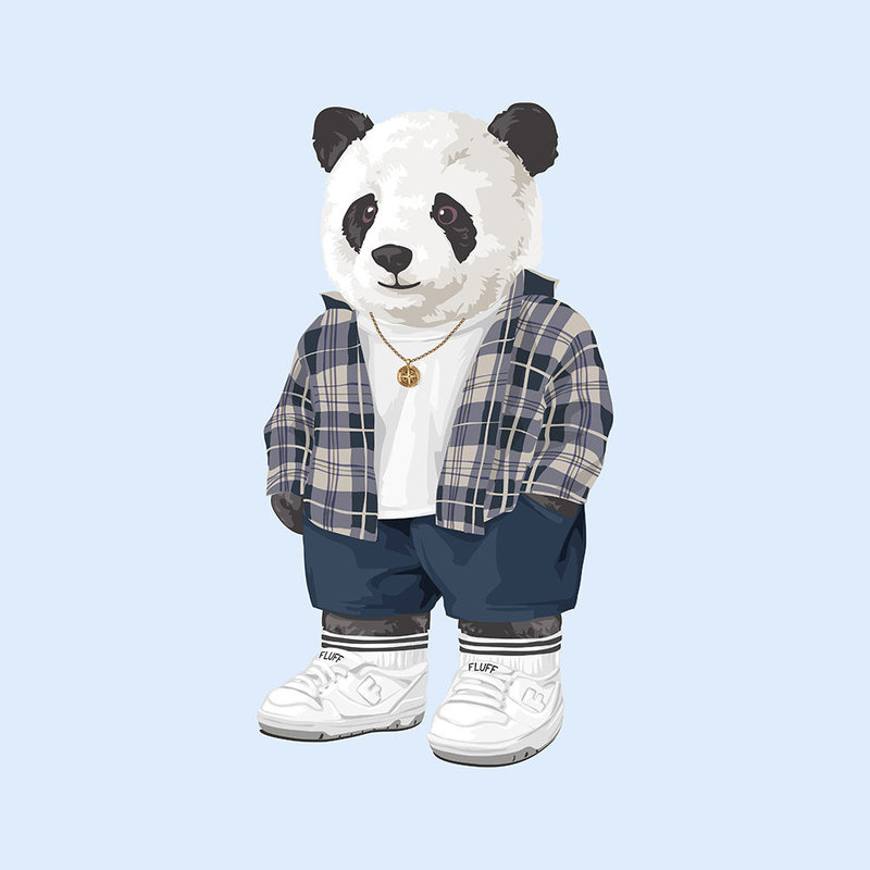 Soft unisex short-sleeved t-shirt with a round neck, made of 100% organic cotton and featuring a full body Peter Panda.