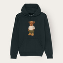 Morbida felpa unisex a maniche lunghe con cappuccio a doppio strato e tasca sul davanti. Realizzata all'85% in cotone organico e al 15% in poliestere riciclato, con logo Harvey stampato full body sul davanti.